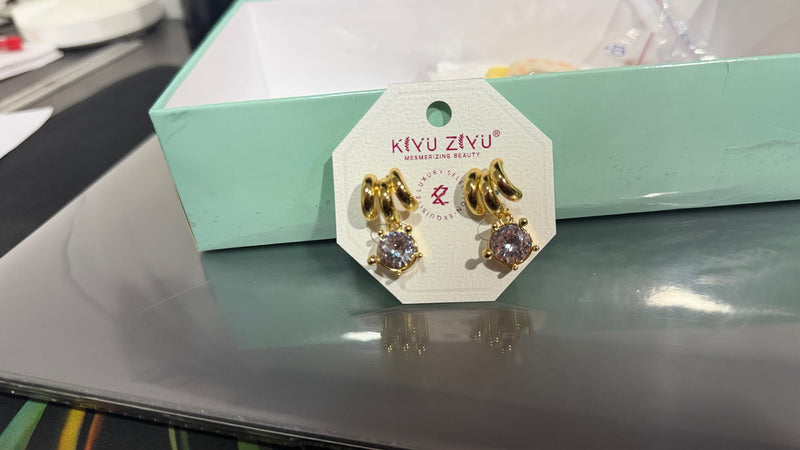 Single Stone Half Ring Earrings