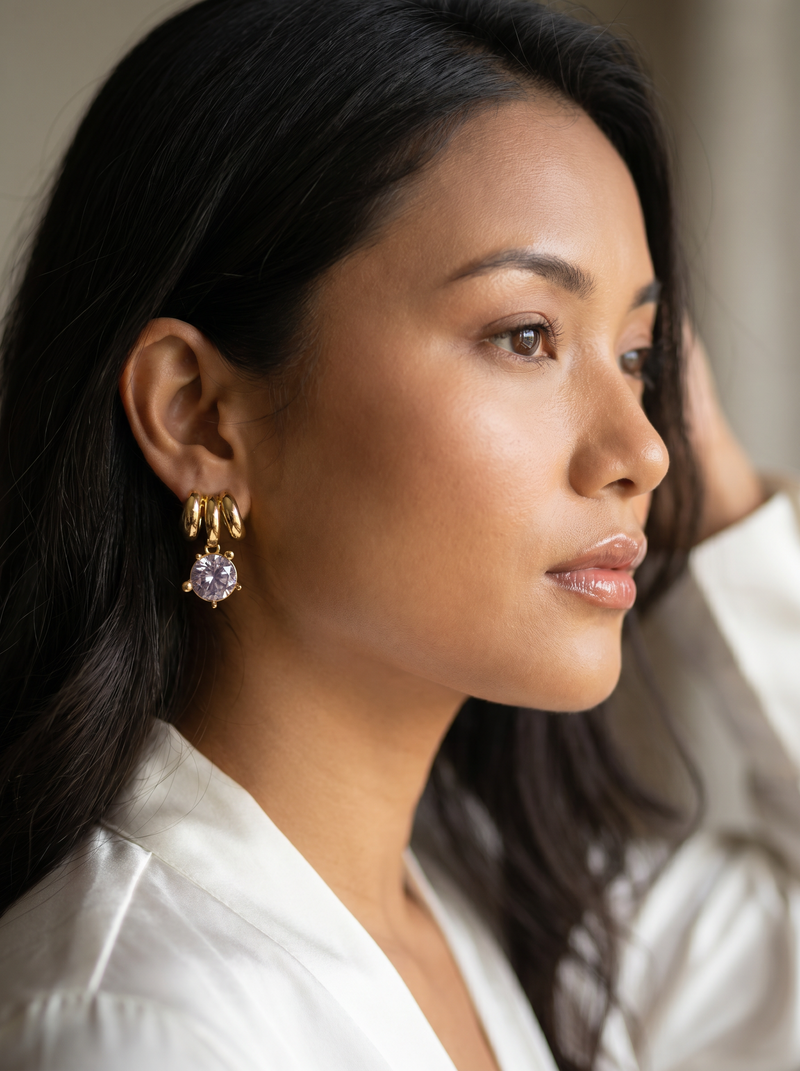 Single Stone Half Ring Earrings