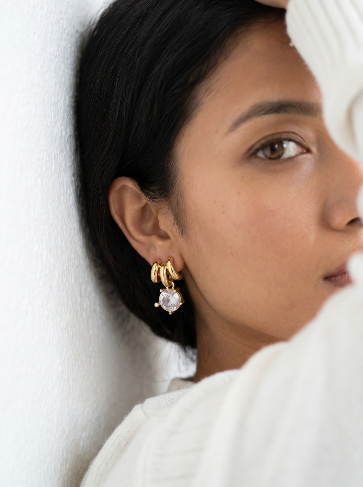 Single Stone Half Ring Earrings