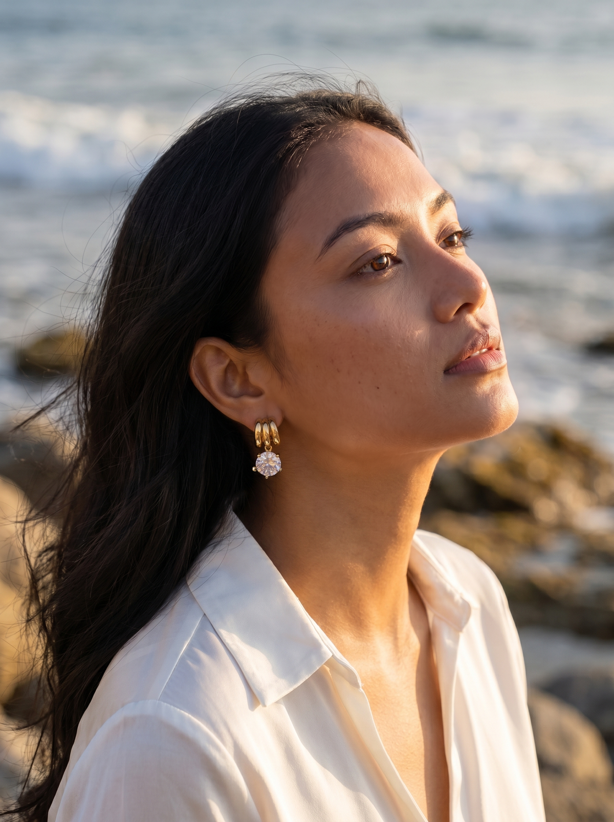 Single Stone Half Ring Earrings